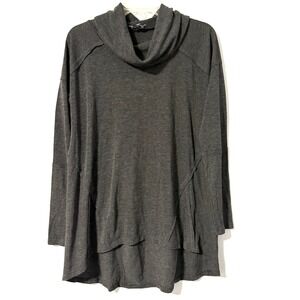 Neiman Marcus Dark Gray Cowl Neck Long Sleeve Tunic Top‎ Ribbed Accents